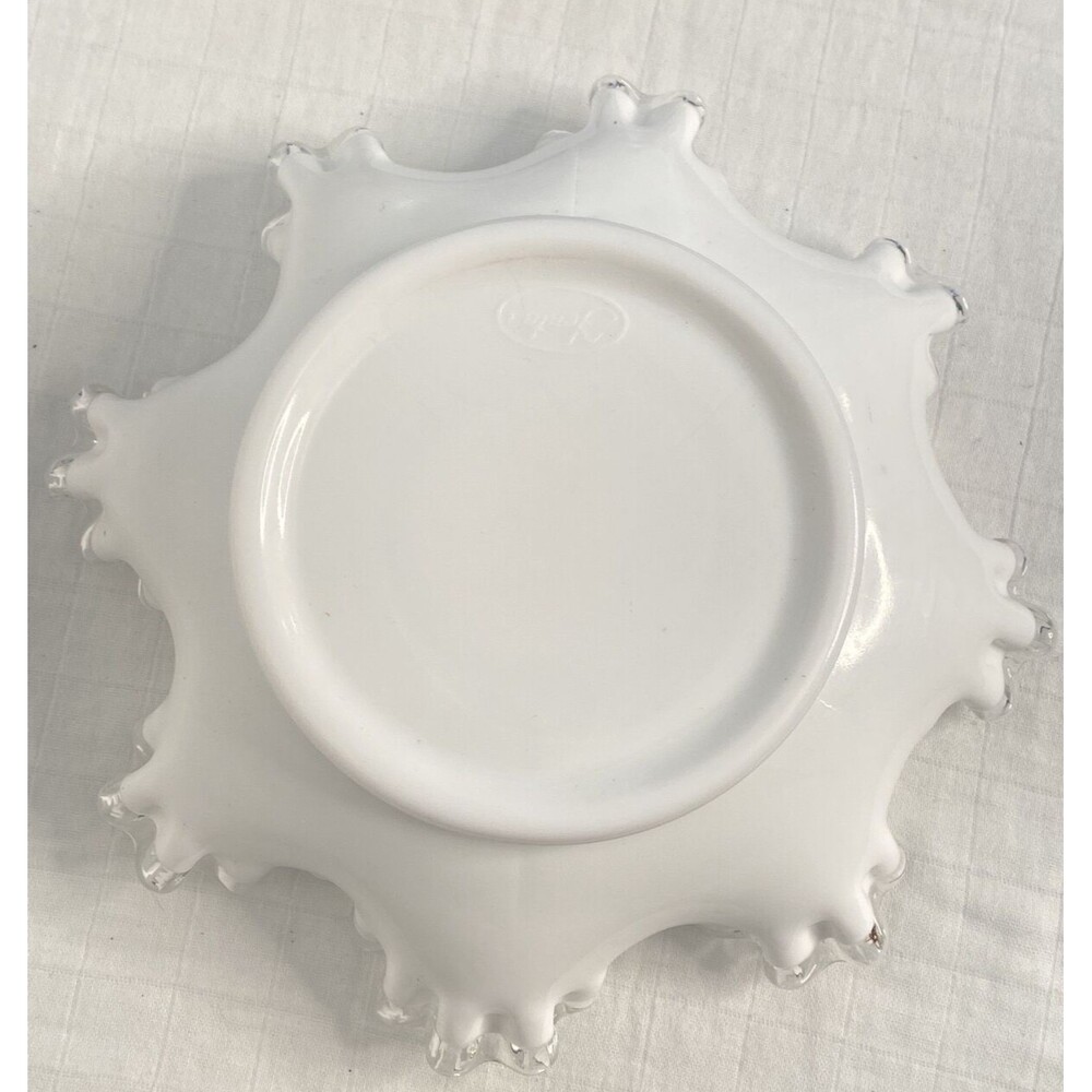 Vintage Fenton 6" Silver Crest Double White Glass Crimped Candy Dish - Picture 3 of 5